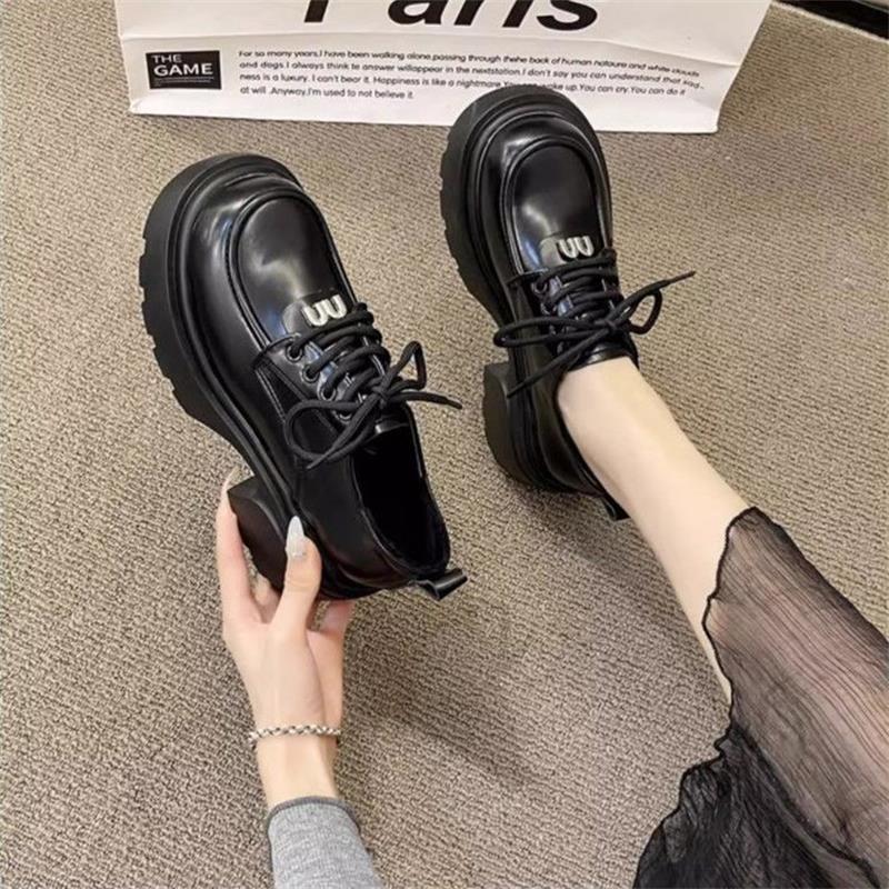 Giày Oxford nữ cổ thấp giày da nữ đế độn da bóng mờ kiểu dáng đơn giản