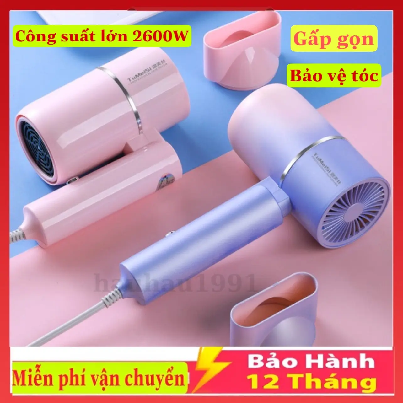Máy Sấy tóc Công suất LỚN 2600w gấp gọn tạo kiểu tóc chuyên nghiệp, ánh sáng xanh, bảo vệ tóc,Nhanh khô. 2 cHIỀU , Hàng loại 1