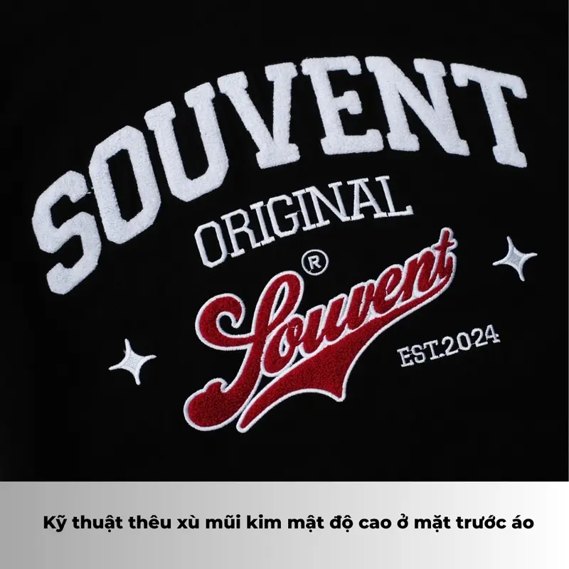 Áo Thun Thêu Xù SOUVENT Form Oversize Cổ Tròn Unisex Màu Đen - ORIGINAL 1