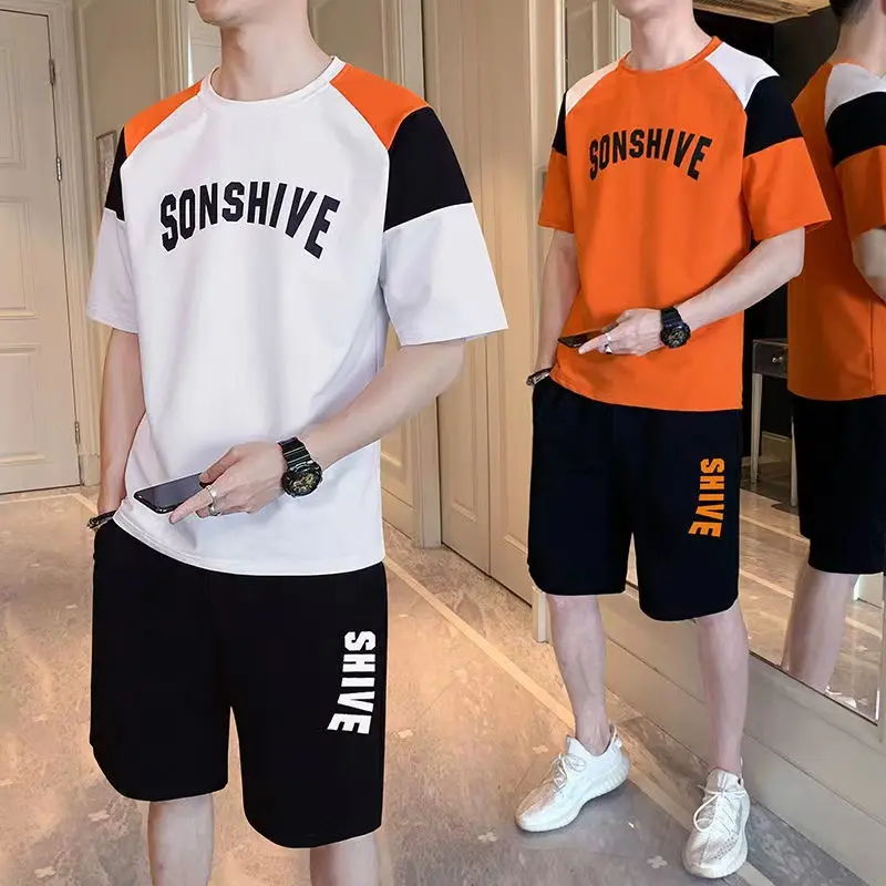 【พร้อมส่ง】ชุดกีฬาผู้ชายแขนสั้นชุดกีฬากางเกงขาสั้นขนาดใหญ่ชุดลำลอง