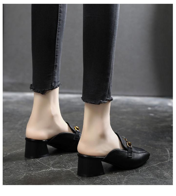 Product Introduction of New 2024 New Internet Celebrity Versatile Semi Slippers Shoes Mid Heel Toe Box Half Slippers Women's Summer Outdoor Fashion Muller Shoes Sandals 8