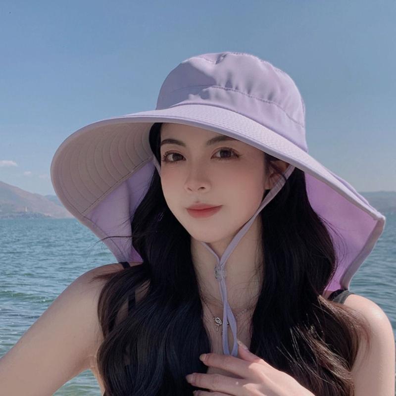 Product Introduction of 2024 Fashion Outdoor Fisherman Hat Wide Brim Shawl Neck Protection Women Summer Hat Fishing Hiking Sun Visors Sunscreen Ponytail Cap 11