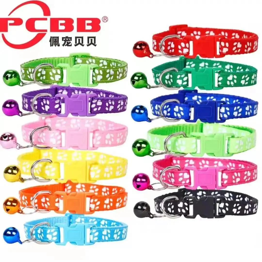 Dog footprint pet collar sticker bell collar cat color buckle collar hot-selling spot