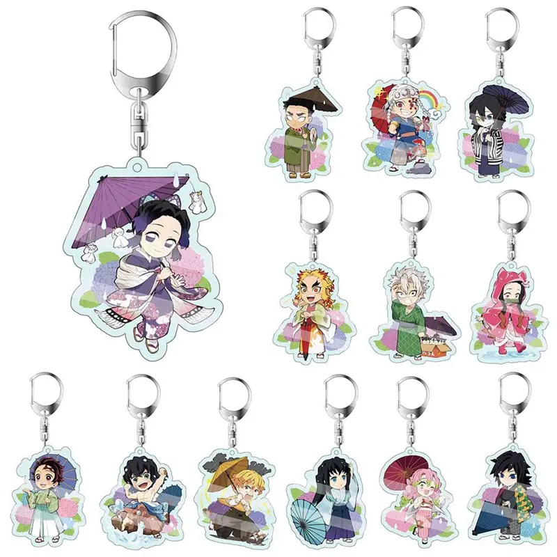 Dây Chuyền Chìa Khóa Nền Mùa Mưa Demon Slayer, Phong Cách Anime, Móc Chìa Khóa Acrylic