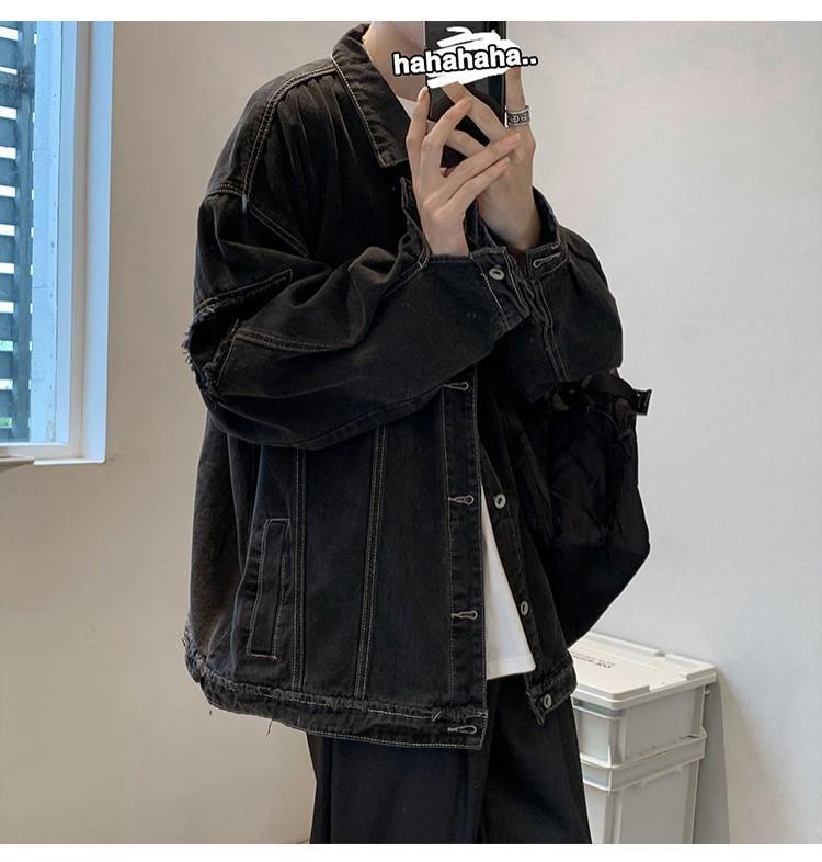 Product Introduction of Áo Khoác Denim Rách, Phong Cách Hồng Kông, Dành Cho Nam Giới, Phong Cách Hàn Quốc, Áo Khoác Dáng Rộng Hợp Xu hướng, Thanh Niên Nghệ Thuật, Đẹp Trai, Thích Hợp Cho Học Sinh, Dễ Phối Đồ, Dép, Thích Hợp Cho Mùa Xuân Và Mùa Thu 20