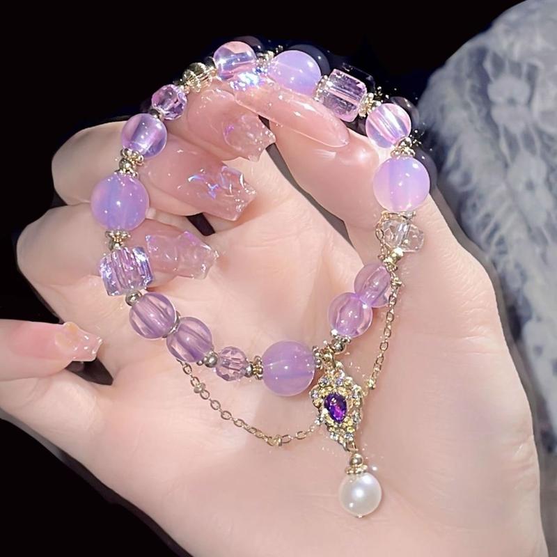 Product Introduction of New purple crystal bracelet color collision light luxury niche delicate feeling fairy hand chain best friend gift wisteria flower hand chain 5
