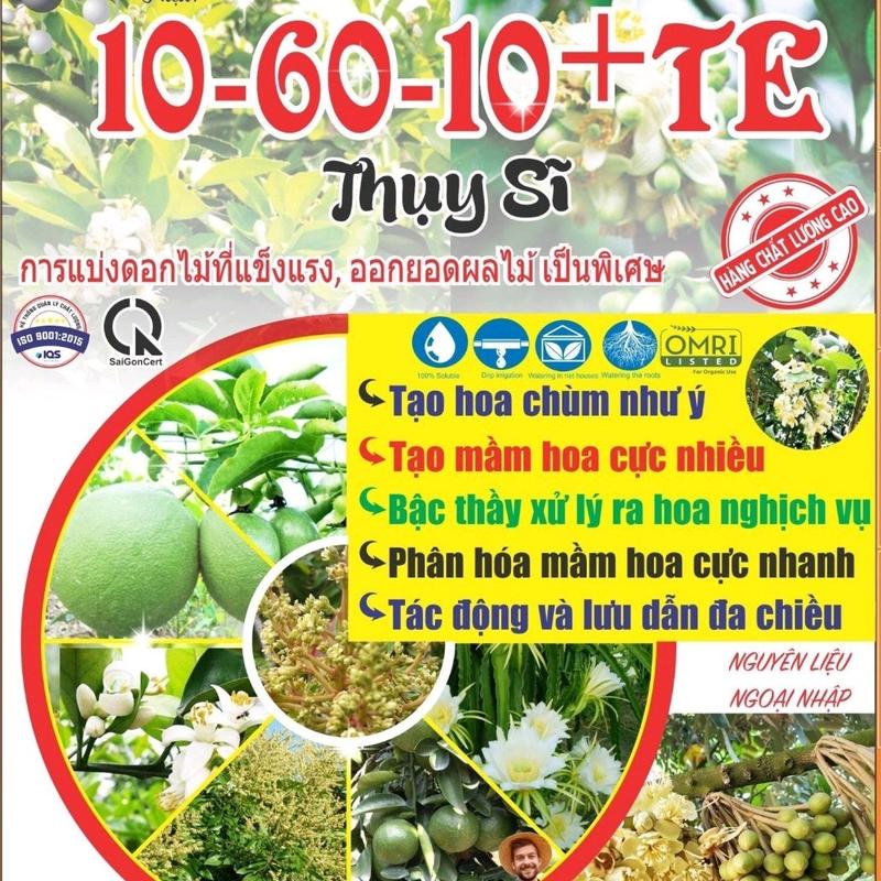 Phân bón lá 10-60-10 TE Thụy Sĩ tạo hoa chùm như ý, ra hoa nghịch vụ (1kg/400 lít nước)