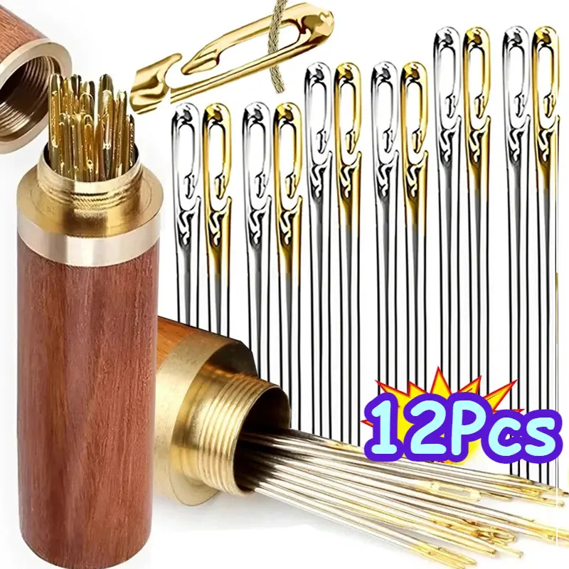 12Pcs Stainless Steel Side Holes Blind Needles Elderly Hand Sewing Needle for Household DIY Apparel Beading Threading