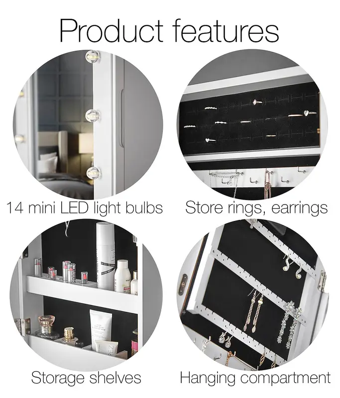 Katie White LED Mirrored Jewellery Cabinet 7