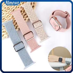 [Tali Jam] Braided Nylon Strap for Apple Watch Ultra 2 3 Iwatch Series 11 10 9 8 7 6 5 4 3 2 1 SE 2 49mm 45mm 46mm 44mm 42mm 41mm 40mm 38mm Soft Elastic Adjustable Replacement Belt Bracelet Metal Buckle Band Tali Jam Tangan Smartwatch for HW22 T500