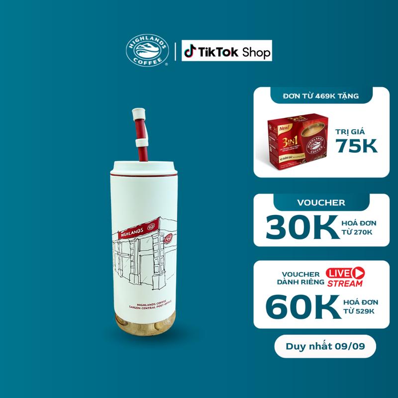 LY GIỮ NHIỆT HỌA TIẾT HIGHLANDS COFFEE BƯU ĐIỆN KÈM ỐNG HÚT 600ML