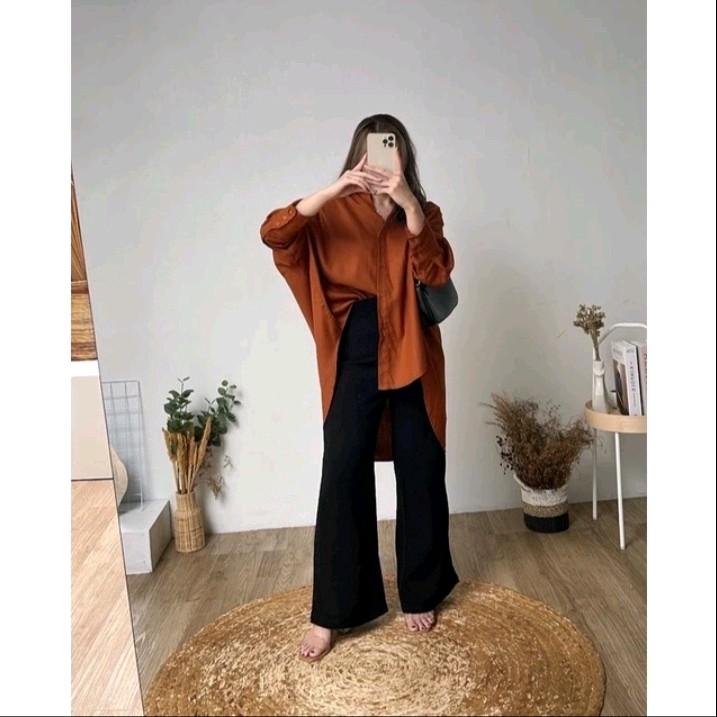 KEMEJA WANITA JUMBO POLOS LENGAN PANJANG LD 98 cm,LD 106 cm,LD 116 cm,LD 120 cm,LD 125 cm,LD 130 cm KEMEJA WANITA PERGI KULIAH, PERGI KERJA, JALAN SANTAI CASUAL FASHION TERBARU DAN KEKINIAN 5