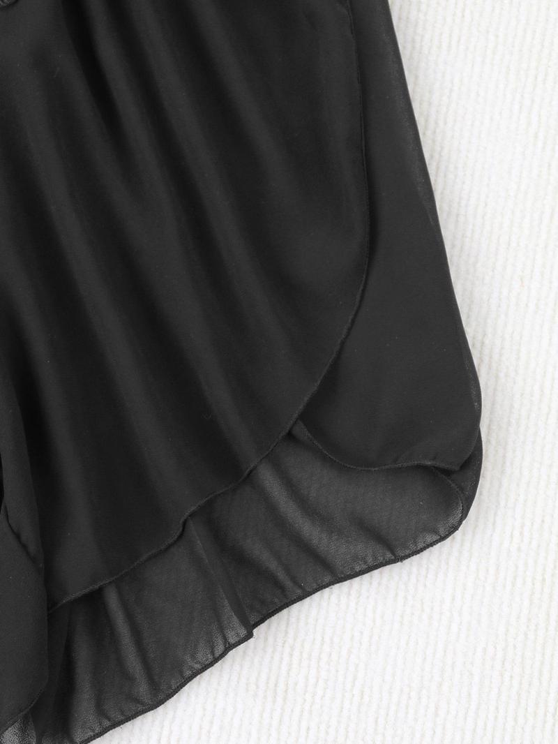 Product Introduction of Plus Size Plain Tassel Tie Front Elastic High Waist Shorts, Casual Swim Shorts for Summer, Women's Swimwear Bottoms for Beach Vacation Holiday 5