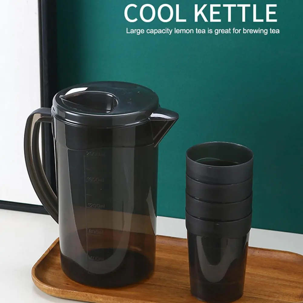 1500ml Pitcher With 4 Cups Cold Kettle Cup Set Household Plastic Large Capacity Juice Cup Set U2Y5