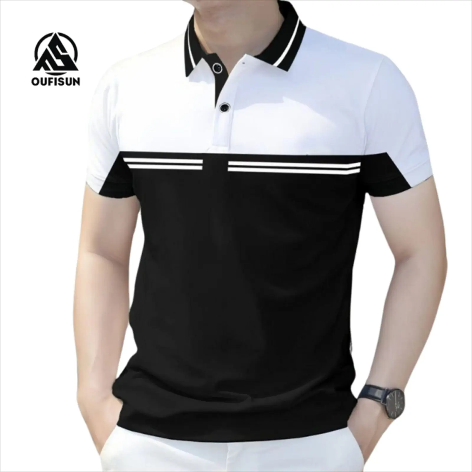 Áo Polo Công Sở Cho Nam, Áo Polo Sọc, ngắn Tay, Dáng Ôm, Oufisun, Áo Polo Nam