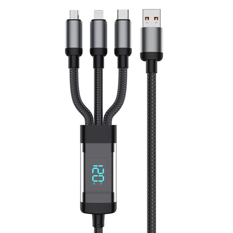  Dây Cáp Sạc Dữ Liệu Sạc Điện Thoại  Dây Sạc Tự Ngắt 3 Đầu 100W Micro USB Type C 3 IN 1.2m iOS&Android-Shop bảo hành 12 tháng Phụ Kiện 