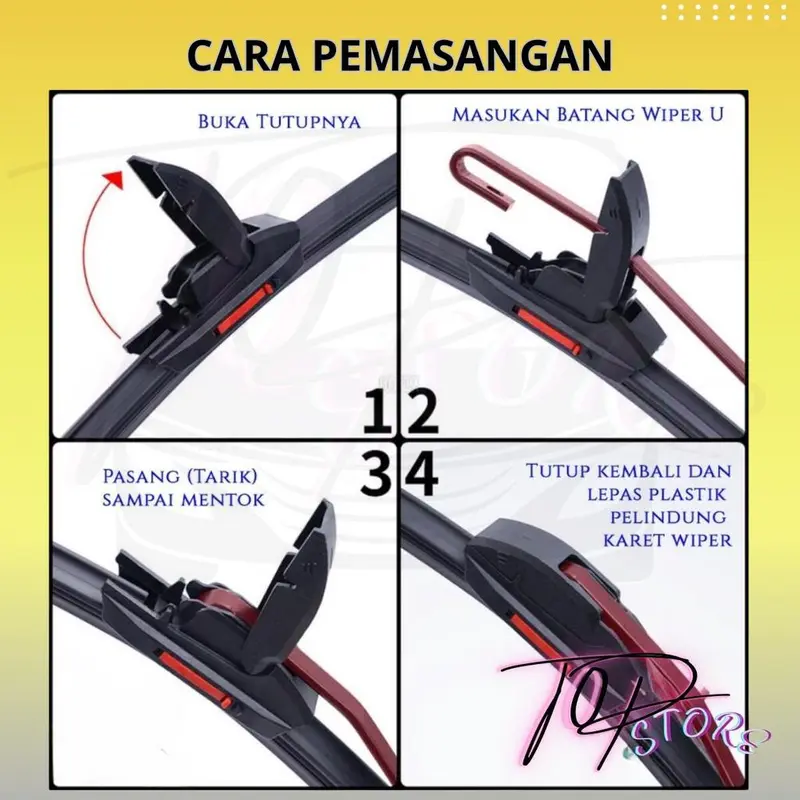 Wiper Double Karet Frameless Suzuki APV Sepasang 2 PCS Kiri dan Kanan Tanpa Rangka Besi Sapuan Kaca Wiper Double Karet Depan Blade Model Banana Karet Kendaraan Motorcycle 4