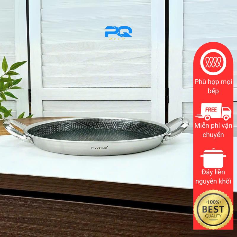 Chảo pizza tổ ong chockmen 30cm rán chiên xào nướng hải sản thép 3 lớp đúc nguyên khối 18/10