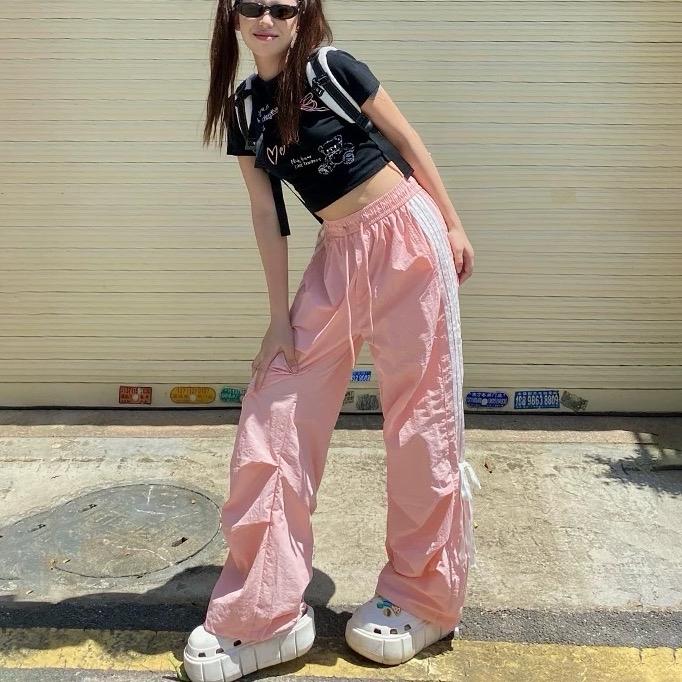 Quần lưng chun phối 4 sọc 2 bên kèm thắt nơ- mẫu mới 2024 -Nữ Pants Women có thể giặt máy thường 0