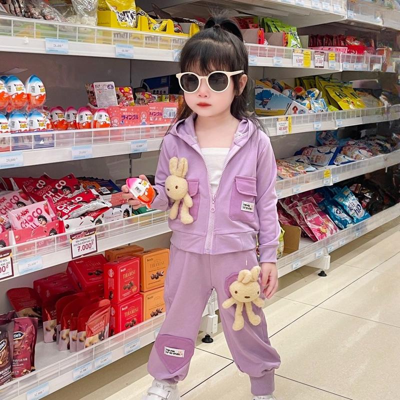 Sét ÁO KHÓAC GẤU TÍM + QUẦN NỈ CHO BÉ GÁI siêu đẹp 10-25kg