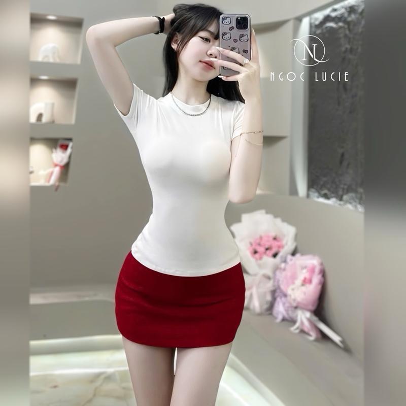   NGỌC LUCIE  A185 - Áo Tay Ngắn Basic Vải Bozip Thoải Mái Ôm Dáng - Ngọc Lucie 