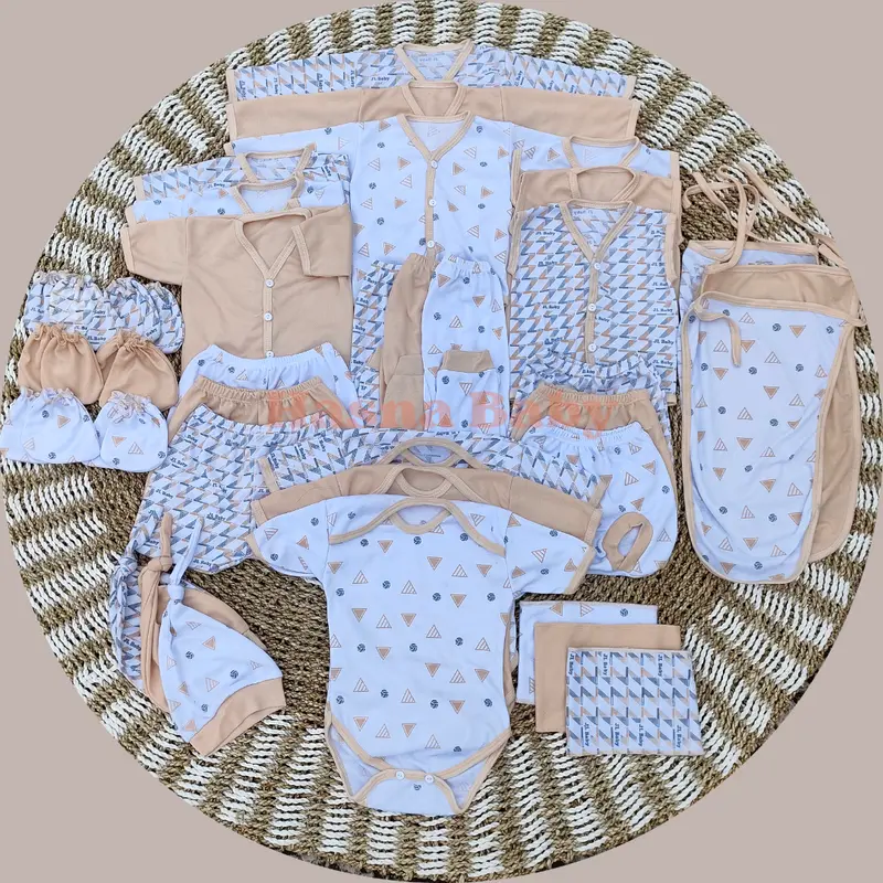 36 Pcs Paket Lahiran Lengkap Baju Bayi Celana Bayi Baru Lahir seri Coklat Susu muda, Sartaki, Jumper, Popok Tali, Baby Gift Set -Juragan Legok Sarung Perempuan 0