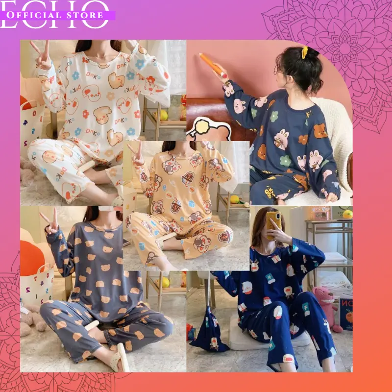 ECHO B07-B11 - PAKAIAN WANITA BAJU TIDUR WANITA PIYAMA SET LENGAN PENDEK CELANA PANJANG PAKAIAN RUMAH WANITA