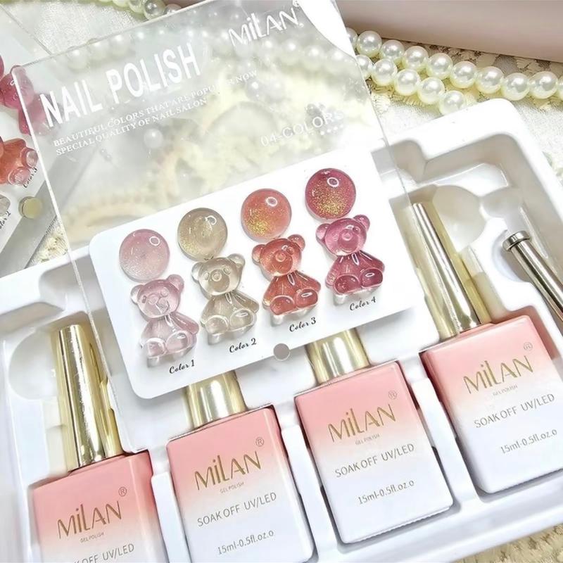 Set Sơn gel Thạch nhũ MILAN 4 màu tông Hồng. Tặng kèm bảng màu [ hàng chính hãng ] Làm Nail