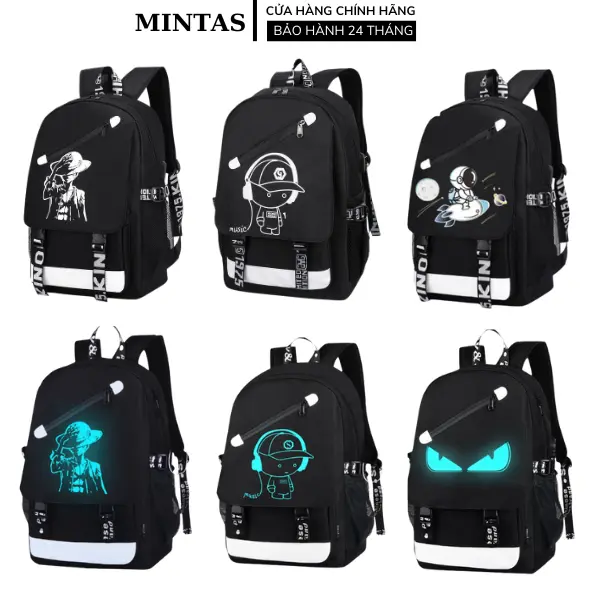 Balo Đi Học Nam Nữ In Hình Đội Mũ Vải Chống Thấm Nước. Cặp Backpack Đeo Vai Thời Trang Nam Nữ Đa Năng 2