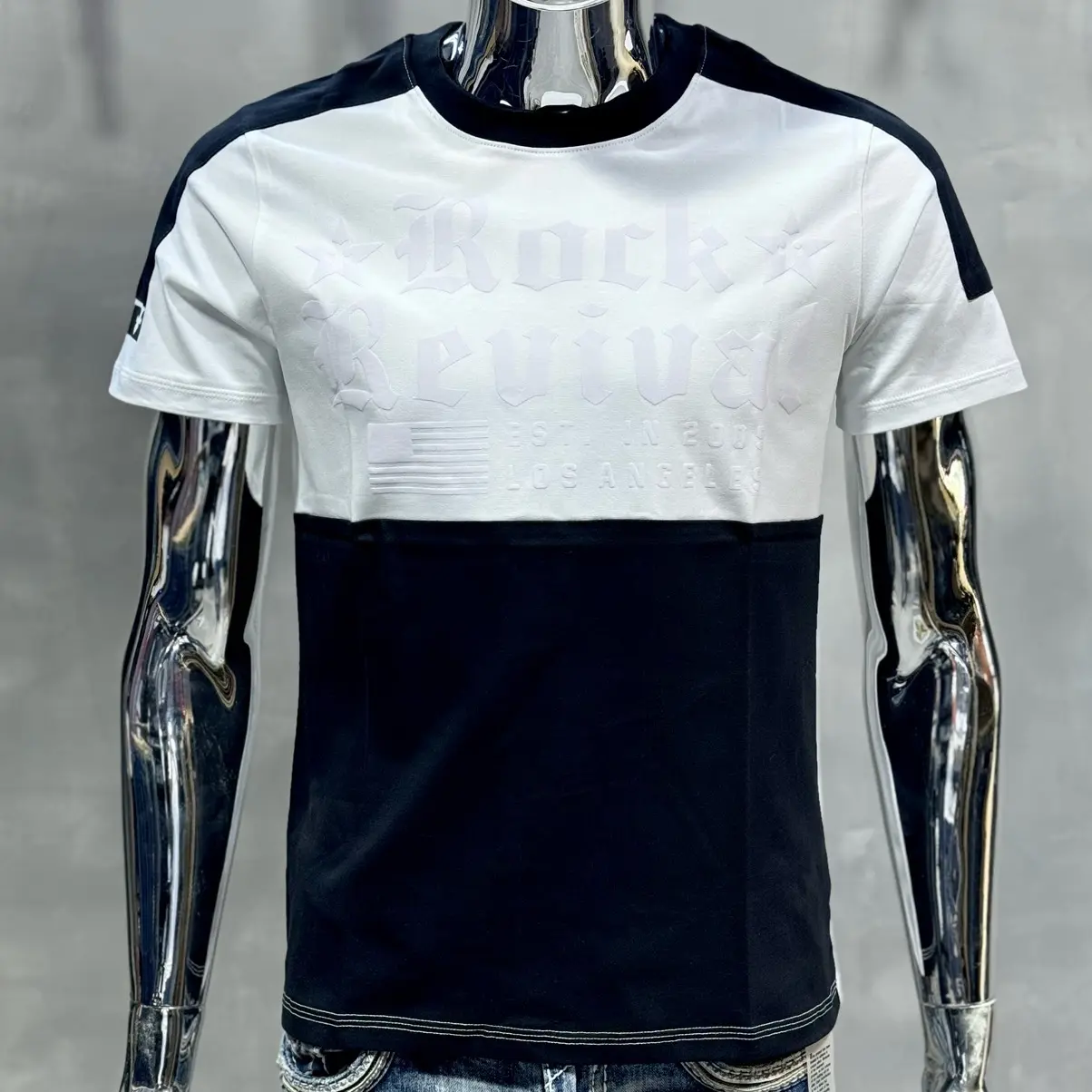 Áo Thun Rock Revival Trắng Đen Nam Top Cổ Tròn Menswear Cotton