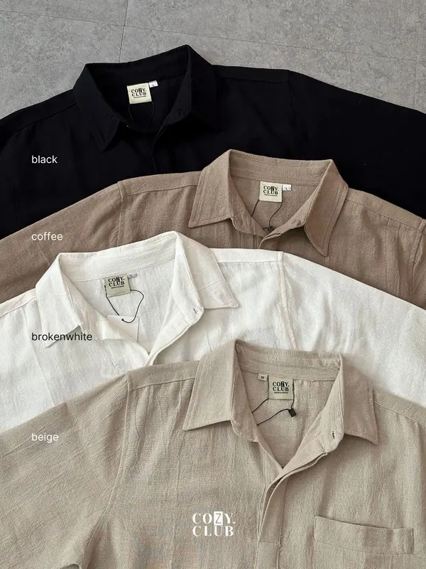 COZYCLUB Linen Longsleeve Polo | Kaos Kerah Pria Linen Lengan Panjang | 191 8