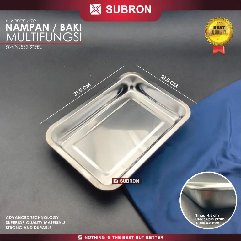 SUBRON Nampan Baki 31cm x 21cm Multifungsi Wadah Saji Makanan Stainless Tebal Kuat Sayur 0
