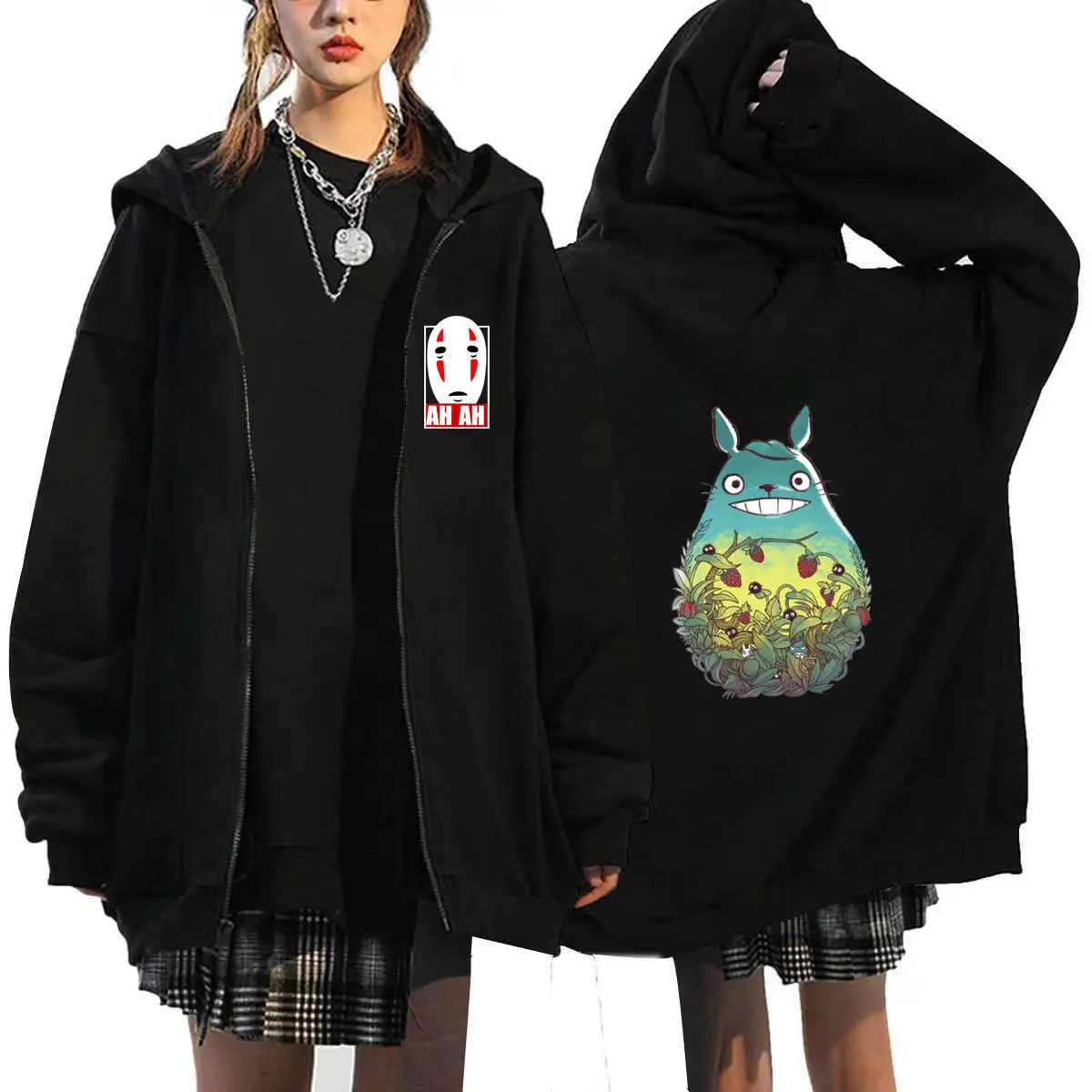 Áo len Cardigan có mũ trùm đầu có dây kéo, in hình anime Totoro Spirited Away của Hayao Miyazaki, phim hoạt hình chuyển động