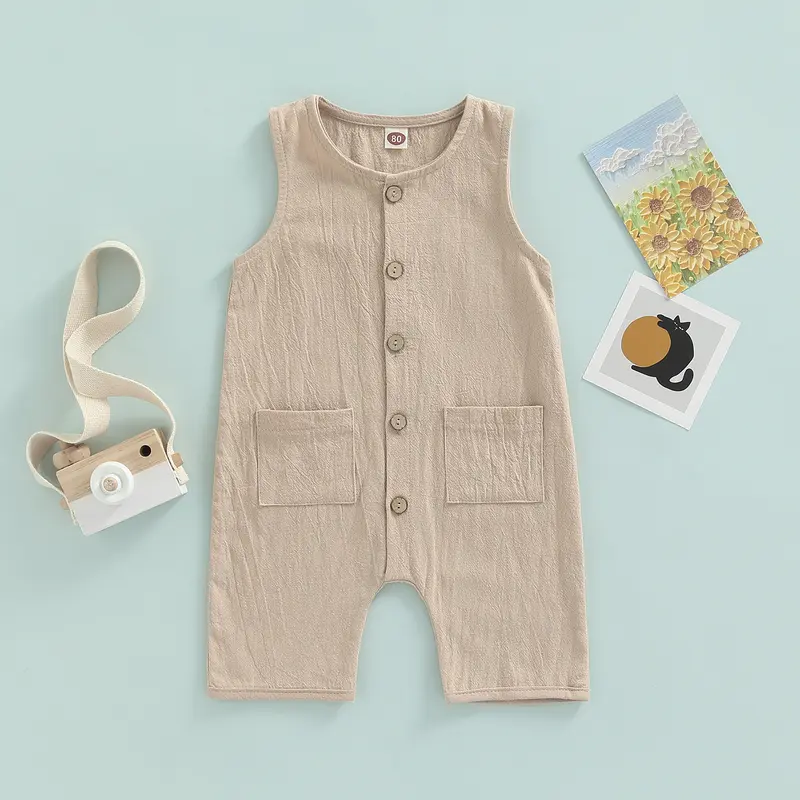 Áo Jumpsuit Quần Cho Em Bé Trai Hoặc Bé Gái, Cổ Tròn, Không Tay, Cài Cúc, Áo Liền Quần Đếm Một, Thích Hợp Cho Trẻ Mới Biết Đi 0-3 Tuổi 4