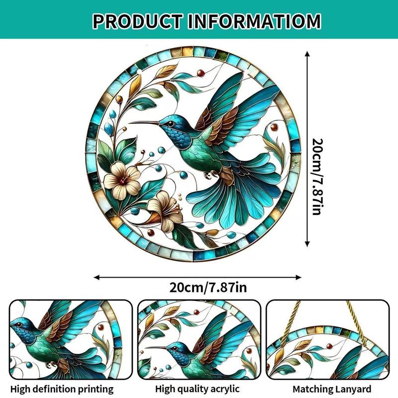 Product Introduction of Hummingbird Design Hanging Decor, 1 Count Bohemian Style Round Hanging Ornament, Decorative Pendant for Home Living Room Bedroom Garden, Hangable 1