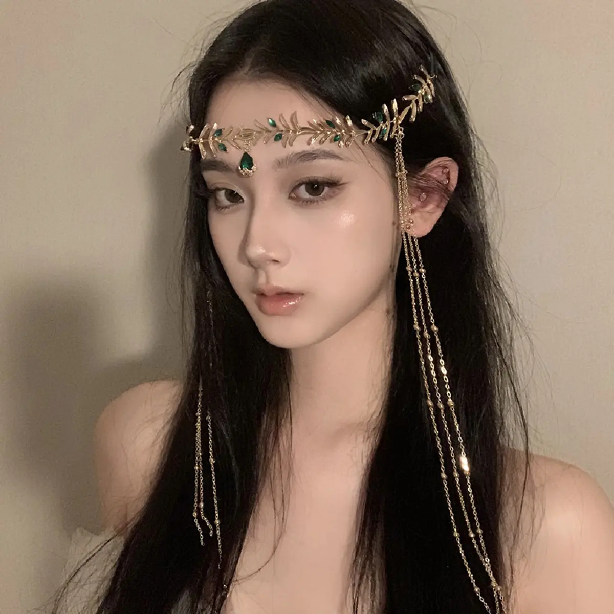 (high quality)Hot Selling Popular Western Princess ~ Dunhuang Desert Costume Forehead Ornament Forehead Diamond Leaves Head Chain Headdress Bohemian Style Hair Accessories