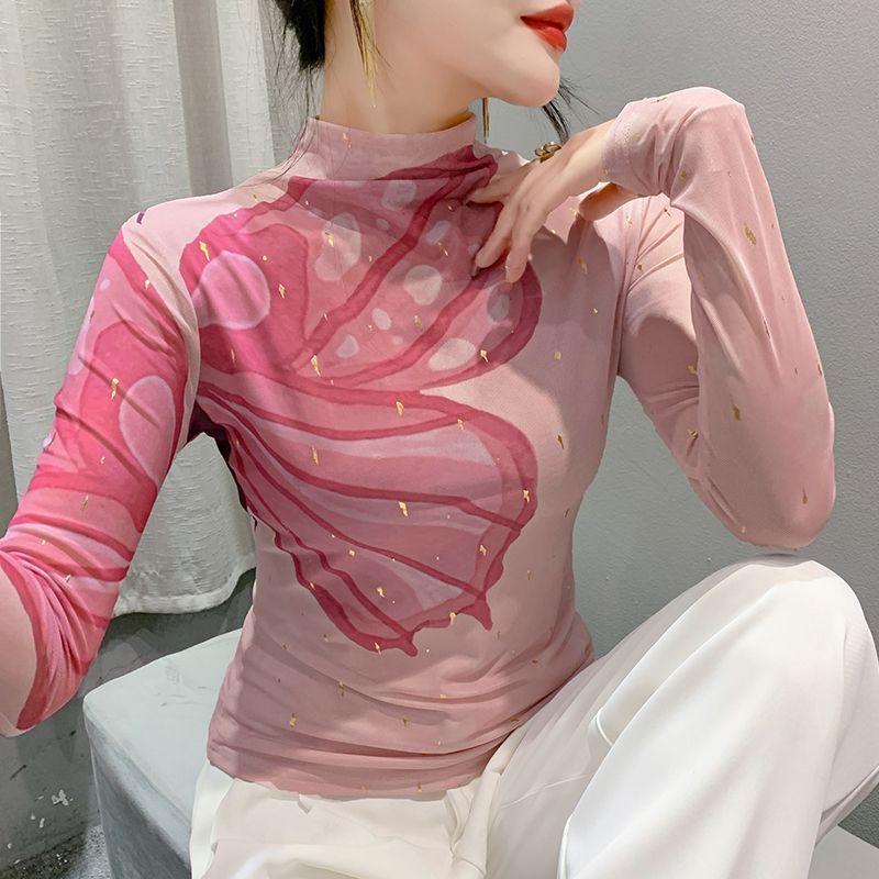Áo Thun Nữ, Thời Trang, Phong Cách Âu Mỹ, Cổ Lọ, Ôm Sát, Dài Tay, Đáy In, Hàng Mới Về, Phong Cách Phương Tây, Năm 2023 3