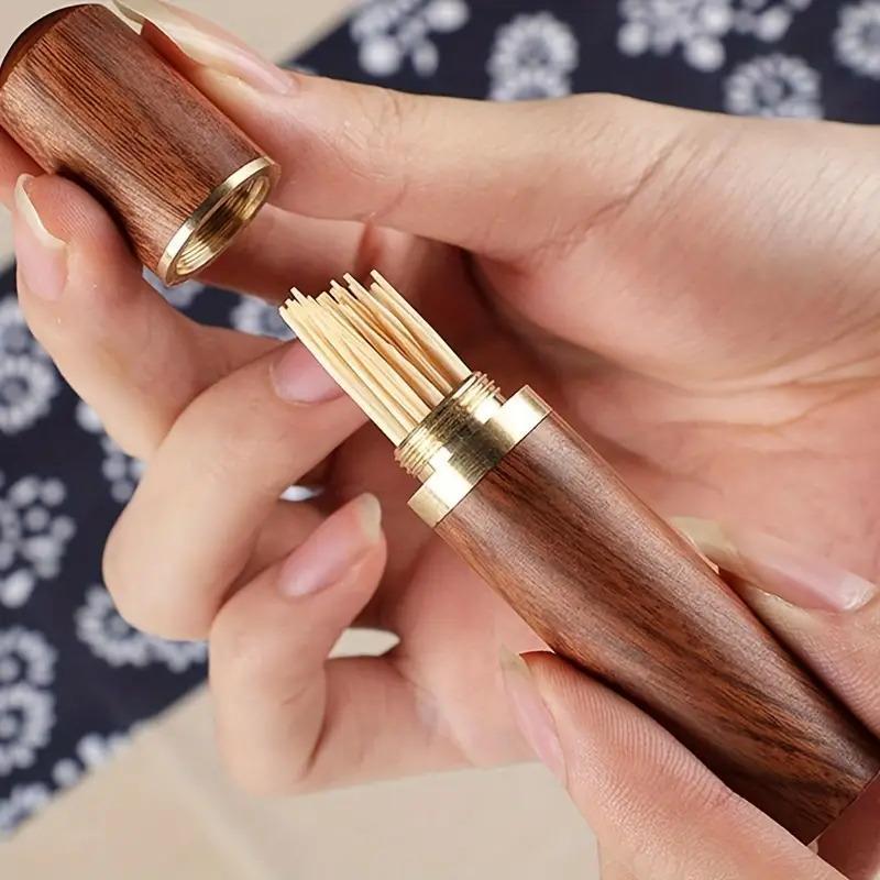 Wooden Toothpick Holder with Lid, 1 Count Portable Toothpick Dispenser without Toothpick, Toothpick Storage Container for Home 2