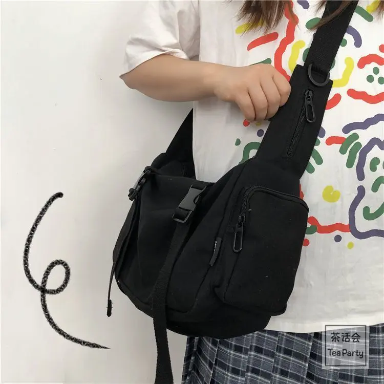 DUTRIOUS Korean fashion sports bag Women's fashion bag Mumu 2059 Unisex Japanese Harajuku Canvas Sling Bag Sports Hip-hop Bags For Women Men