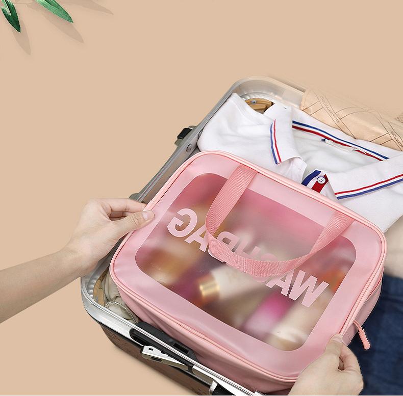 Product Introduction of Handheld cosmetic bag, transparent PU, waterproof, ins style, high appearance value, large capacity and with a sense of high-class 4