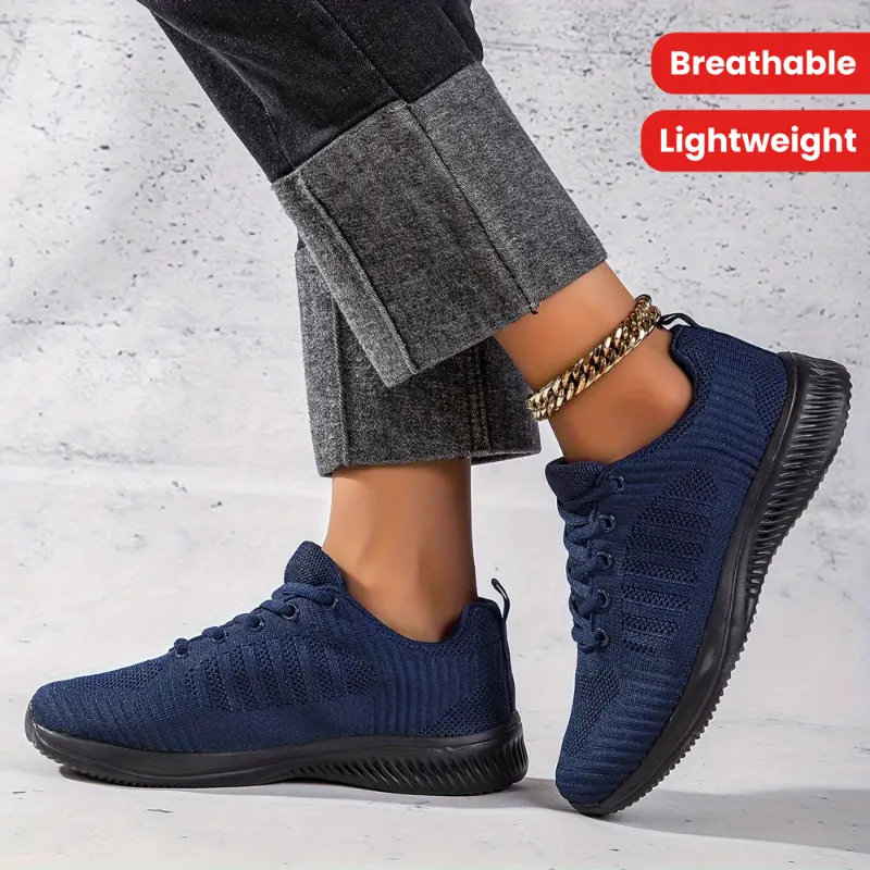 Women's Breathable Running Trainers, Solid Color Lace Up Low Top Sneakers, Casual Lightweight Walking Sports Shoes 0