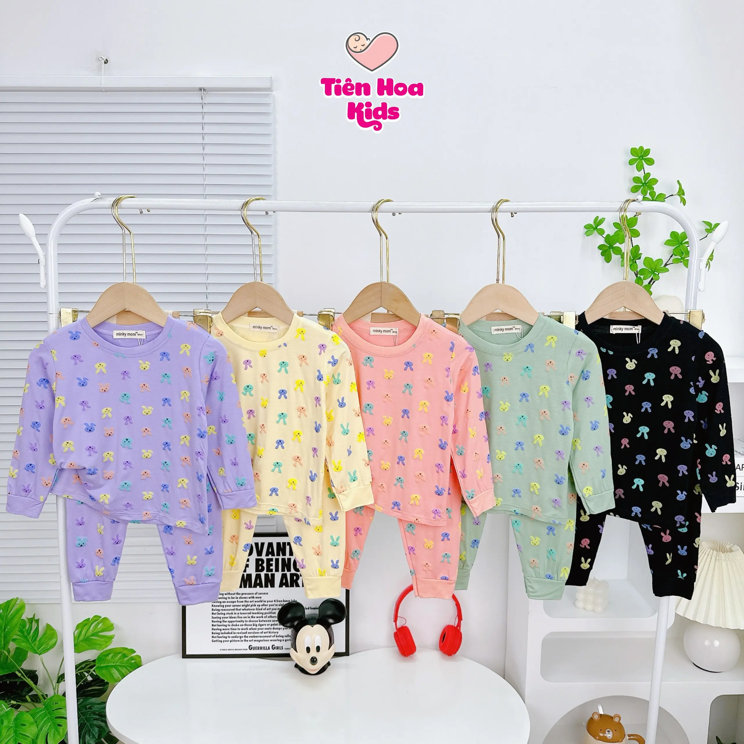 [Bé 7-32kg] Bộ quần áo dài tay cho bé trai, bé gái cao tối đa 1m3 in thỏ, chất vải thun lạnh mềm mịn mát cho bé mặc ngủ, đi học Cotton Voi