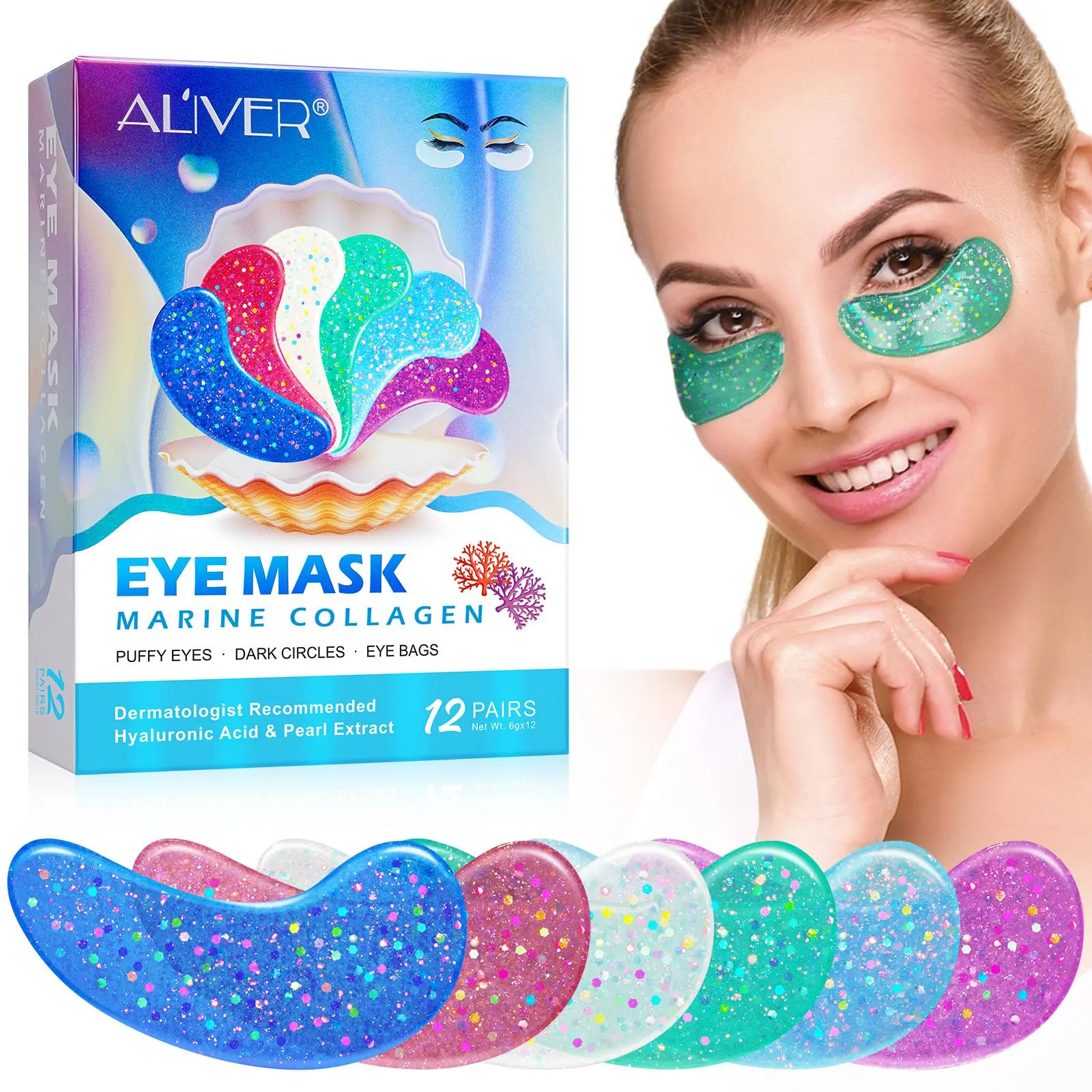 Collagen Eye Mask, 12 Pairs/box Moisturizing Eye Mask, Brightens and Smoothes The Eye Area, Eye Care Product for Women & Men, Christmas Gift