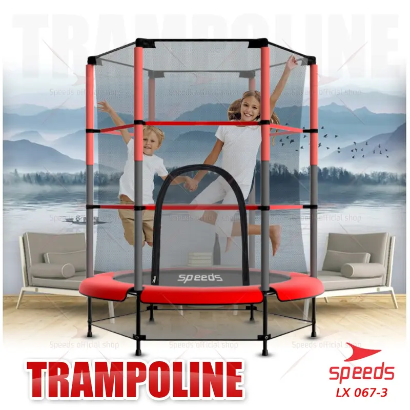 SPEEDS Trampolin Berjaring Pengaman Trampoline Mainan Lompat 55inch 067-3 8