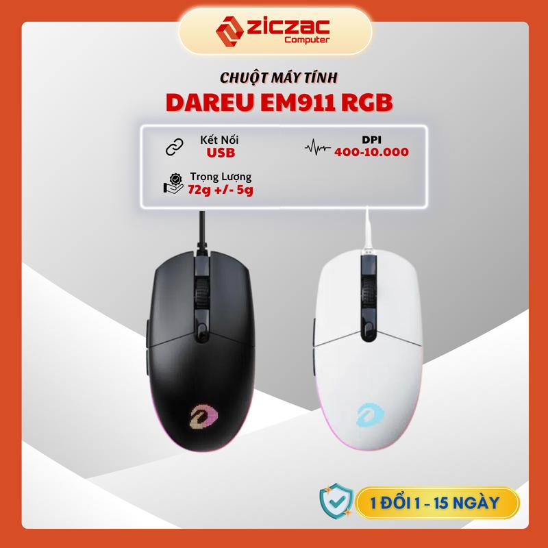 Chuột gaming DareU EM911 led RGB ĐEN, TRẮNG kèm phần mềm macro chỉnh nút giá rẻ - chính hãng