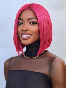 13*5*1 T Part Lace Front Human Hair Wigs, Natural Look Pink Straight Wigs for Women, Gorgeous Fluffy Wigs, Human Hair Wigs for Party, Daily Use