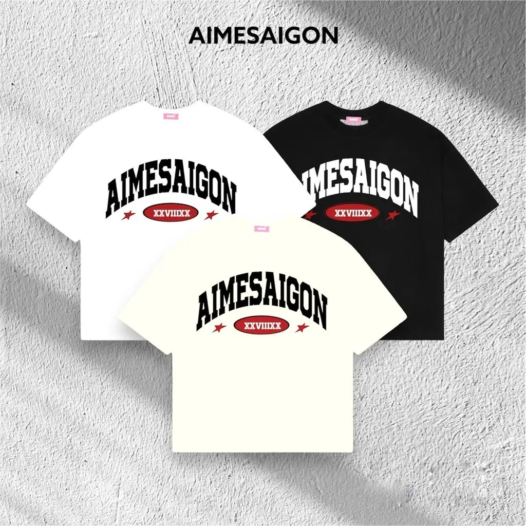 Áo Thun Big Boxy AIMÉ Cotton Cổ Tròn Nam Nữ "AIMESAIGON XXVIIIXX"  240GMS Sản phẩm