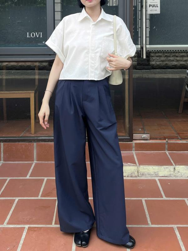 Quần tây ống rộng nữ lưng cao hack dáng 3 màu phong cách Hàn - WENDY PANTS  - LOVI