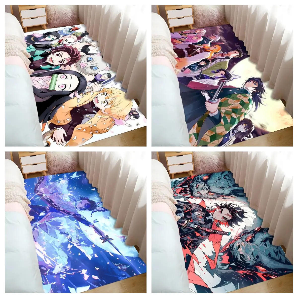 Bedside Room Rugs Anime Demon Slayer Kamado Nezuko Tanjirou Zenitsu Inosuke Area Rug Living Room Hallway Carpet Home Decor Floor Mat Welcome Doormat Bath Mat (NGY)