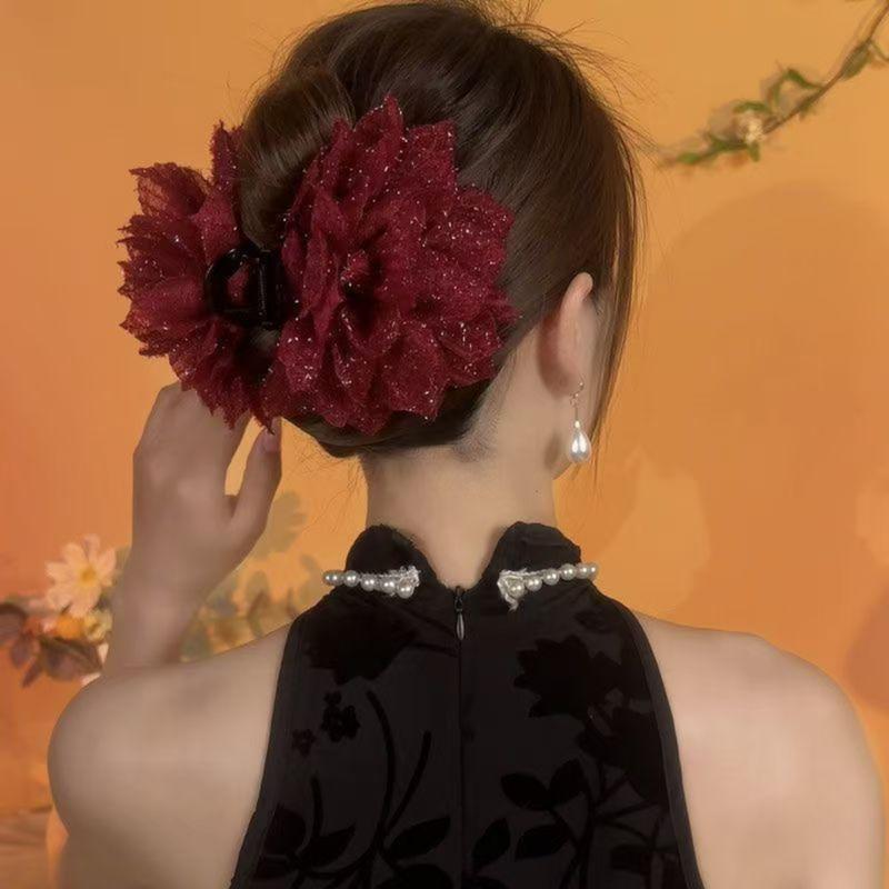Kẹp Lấy Hoa Lưới, Chất Liệu Lụa Sáng, Hoa Ba Chiều Kẹp Tóc Đuôi Ngựa, Phụ Kiện Tóc Cao Cấp Sau Đầu, Kẹp Cá Mập Kẹp Tóc, Thiết Kế Hoa 2